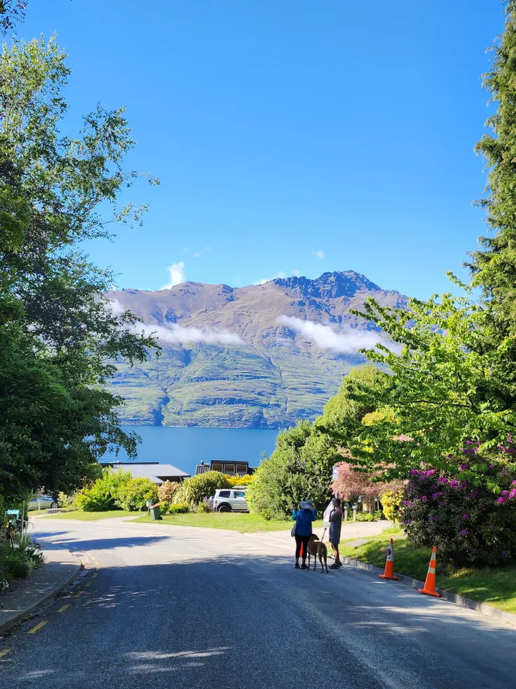 住宅區的路上特別安靜，上上下下的爬坡有點吃力，但是一邊走路一邊欣賞湖水真的好棒！