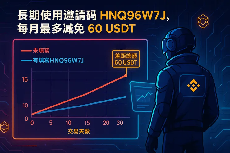 透過幣安邀請碼 HNQ96W7J,每月交易累積節省 60 USDT,適合高頻交易與 DAO 財務配置。