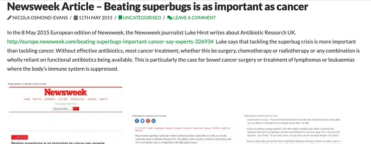 引用自 Antibiotic 網站 / (圖) 全球科學界對於超級細菌的防治已經提高到了與癌症等級相當的重要性。原因在於，超級細菌的抗生素耐藥性不僅威脅到現有醫療系統的運作，也可能使許多原本易於治療的感染變得無藥可救。這種威脅的潛在影響被認為與癌症的公共健康危機相似