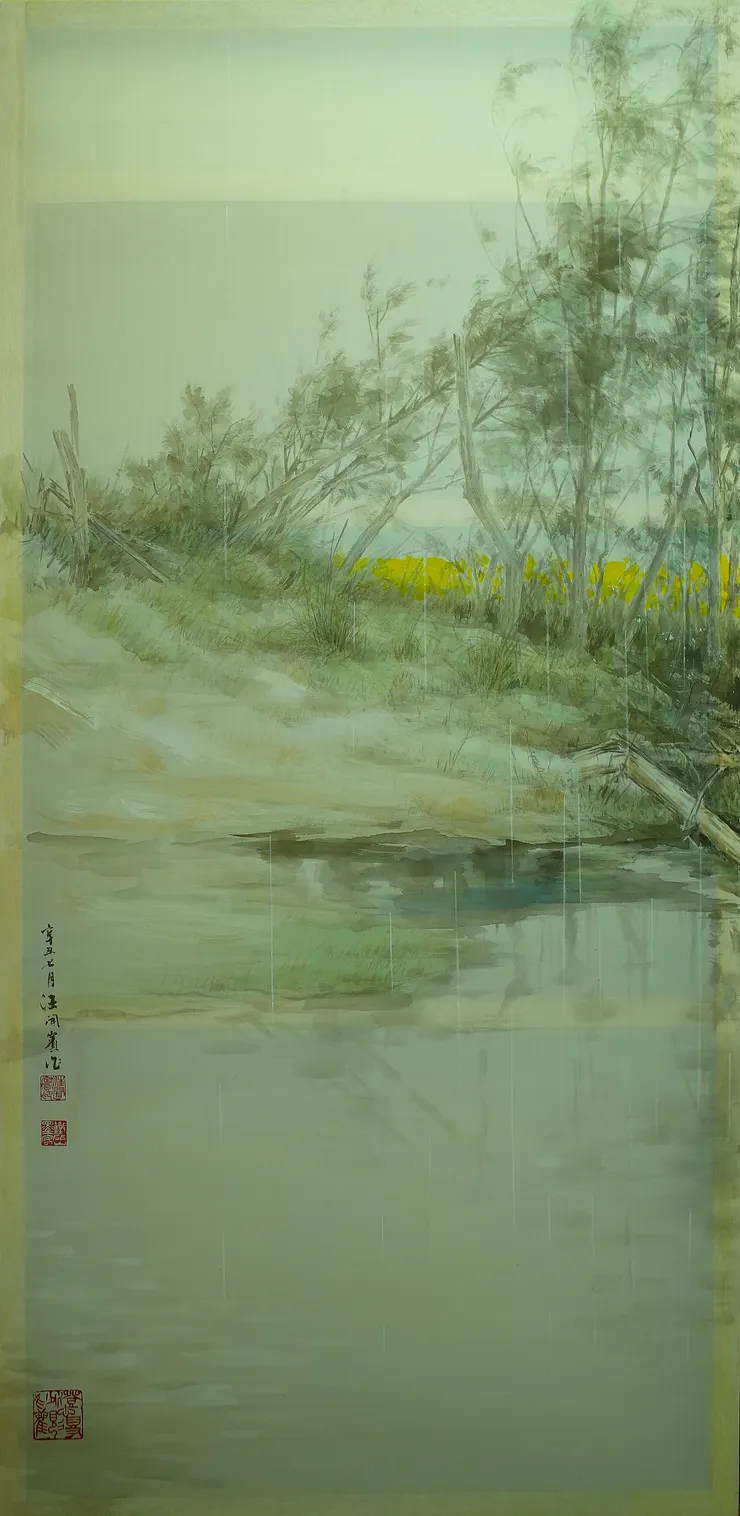 〈寒潭鷺影〉局部－ 左屏