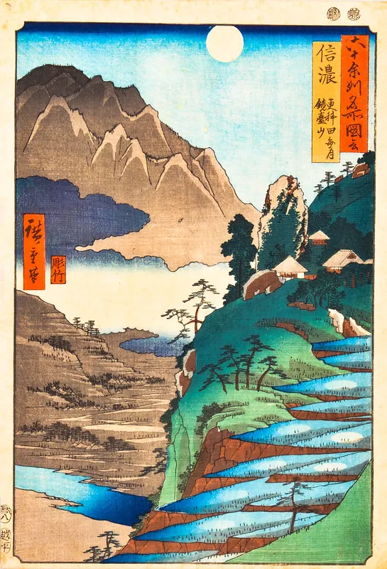 歌川廣重〈更科田毎月 鏡臺山〉