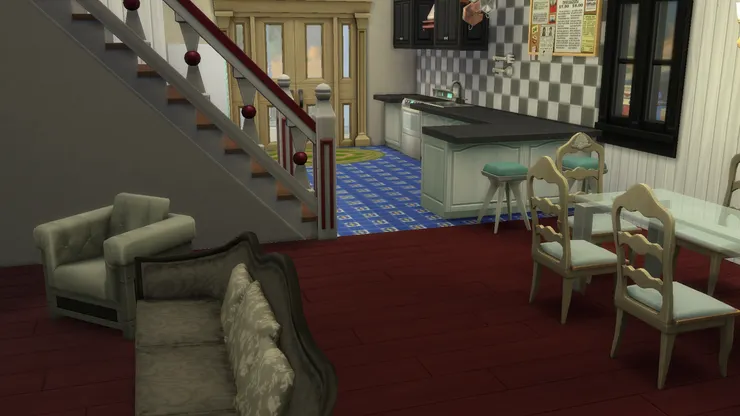 當時的廚房當然沒有吧枱。我也覺得滿酷的。如果只得兩個人吃飯，便在這裏方便地解決。