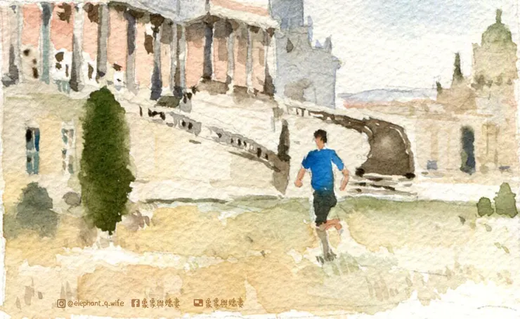 繪製參考：德國波茲坦忘憂宮，建築內部才需收門票，外面隨便民眾散步運動