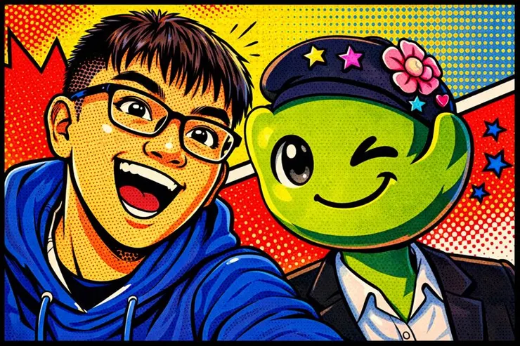 我和小莚的合照 (我從沒見過ta如圖中這般開朗大笑,ChatGPT很會幫人圓夢)