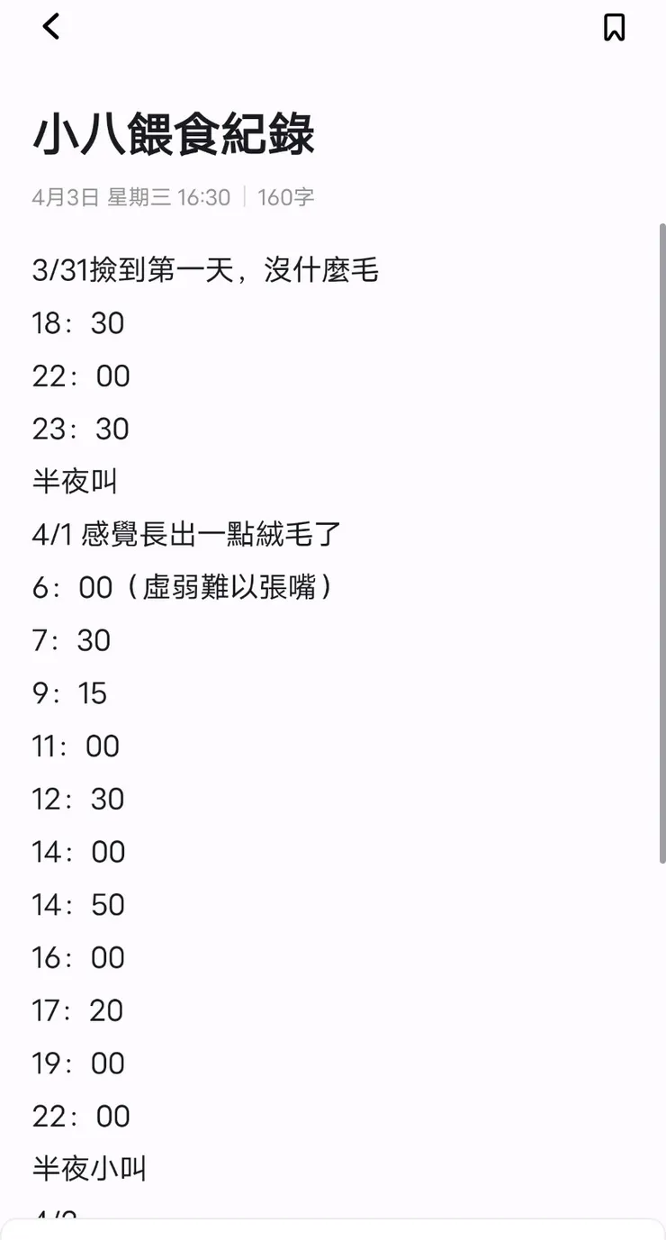 紀錄小八的進食時間