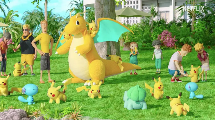 當然也少不了人氣主角皮卡丘～而且一來就是一群～（圖源｜《寶可夢 禮賓部》| 正式預告 | Netflix）