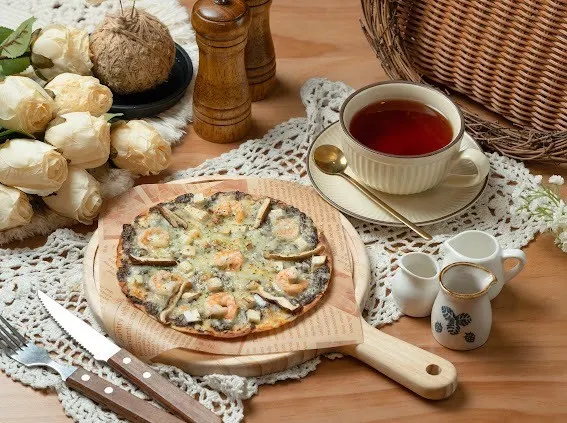 松露菇菇蝦薄餅，奶香+松露超搭