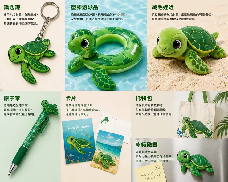 綠蠵龜文創商品與真實的綠蠵龜體色不相符合 ChapGPT 製作