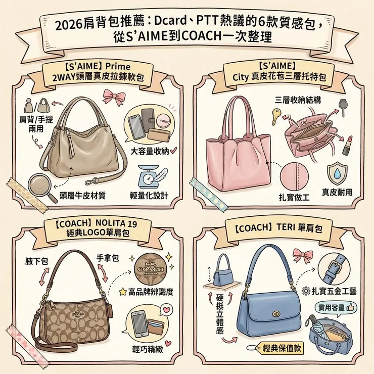 2026肩背包推薦：Dcard、PTT熱議的6款質感包，從S'AIME到COACH一次整理