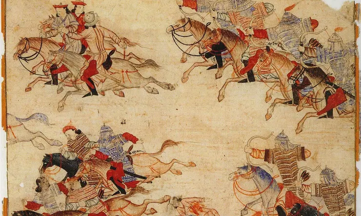 《史集》描繪的追趕敵軍的蒙古騎兵樣貌