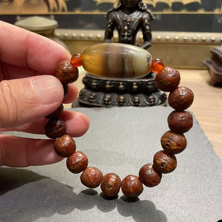 三線水紋珠（孤品）老天珠搭配鳳眼菩提