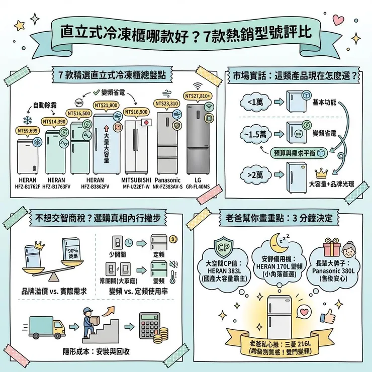 直立式冷凍櫃哪款好？三菱、Panasonic等7款熱銷型號評比，平價小資到大容量一次看
