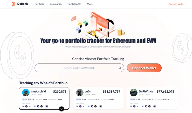 DeBank portfolio tracker for ethereum and evm