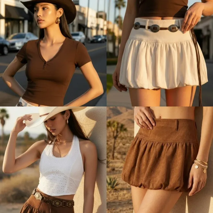圖說：兼具甜美與率性元素的「西部復古風」和「荒野自由風」，都採用最簡潔設計的短版衣、搭配個性麂皮單品，充分展現自在不羈的熱情張力。（資料來源：Wave Shine）