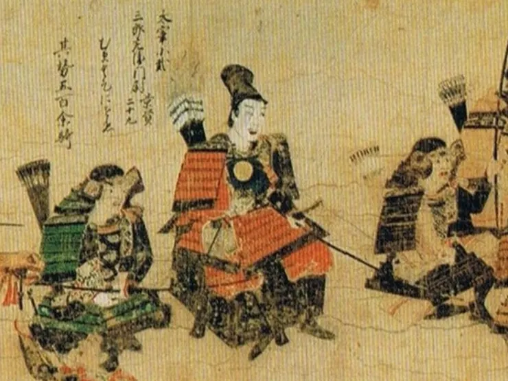 《蒙古襲来絵詞》局部,畫工不明/竹崎季長在繪詞中稱少弐景資為大宰少弐,同時也是日軍的總大將。不過景資沒有出任過大宰少弐,當時的總指揮也多半是其兄長少弐経資。