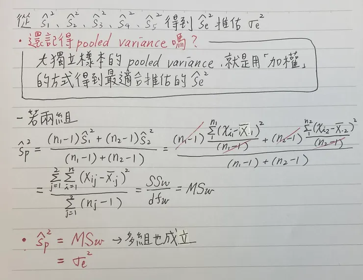 t test pooled variance = ANOVA MSw