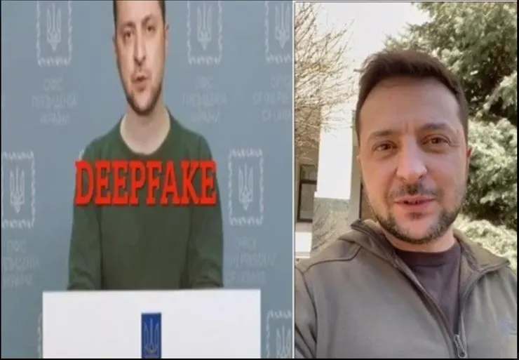 圖左為駭客利用澤倫斯基Deepfake發布的投降聲明(來源:Yahoo奇摩新聞截圖) 圖右為澤倫斯基IG對假影片的發表聲明(來源:澤倫斯基IG截圖)