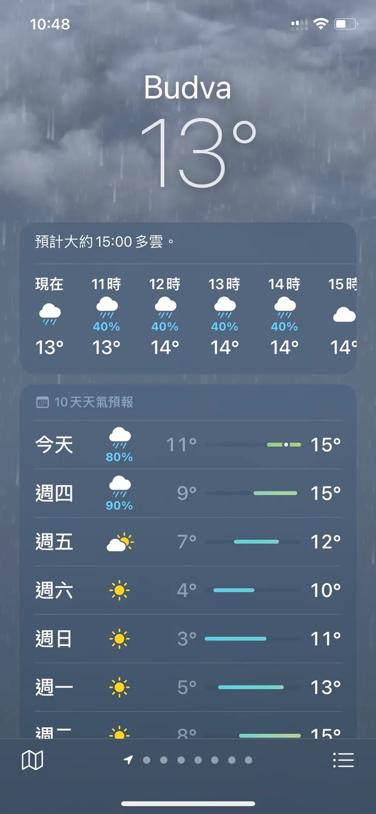 今天的查詢，幸好周五開始到周一要移動的日子會是好天氣。