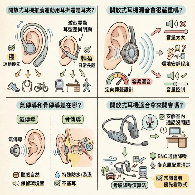 開放式耳機常見問題：漏音、運動、耳夾耳掛一次看