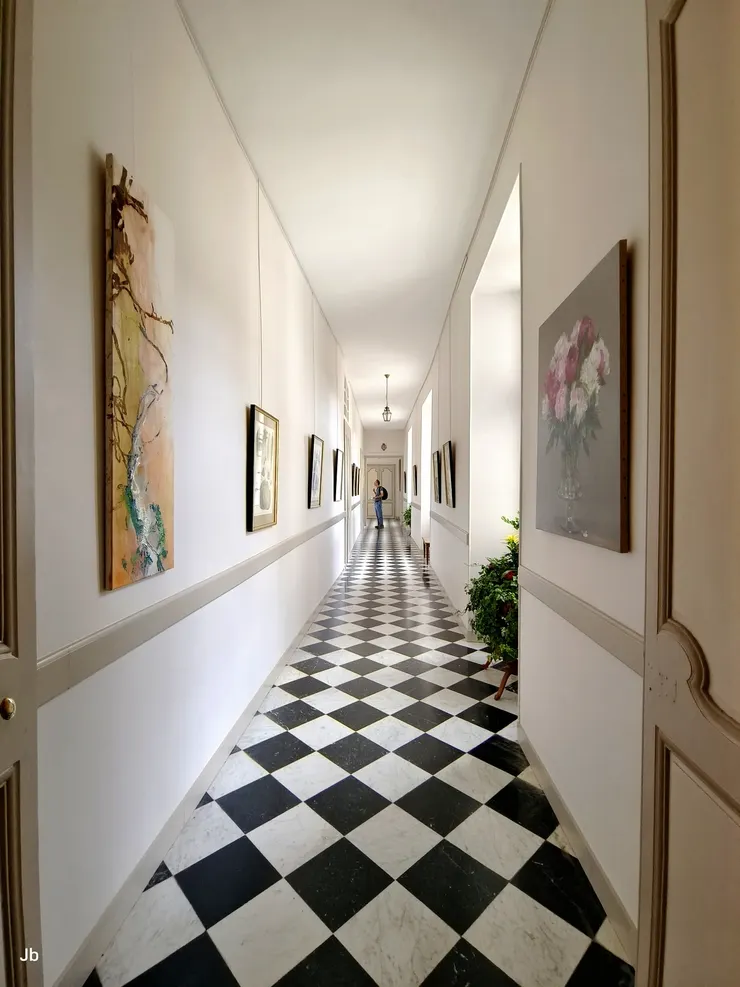 【我逐室參觀覺得它比舍農索溫暖！位在1樓的走廊，兩旁掛滿各式畫作。】