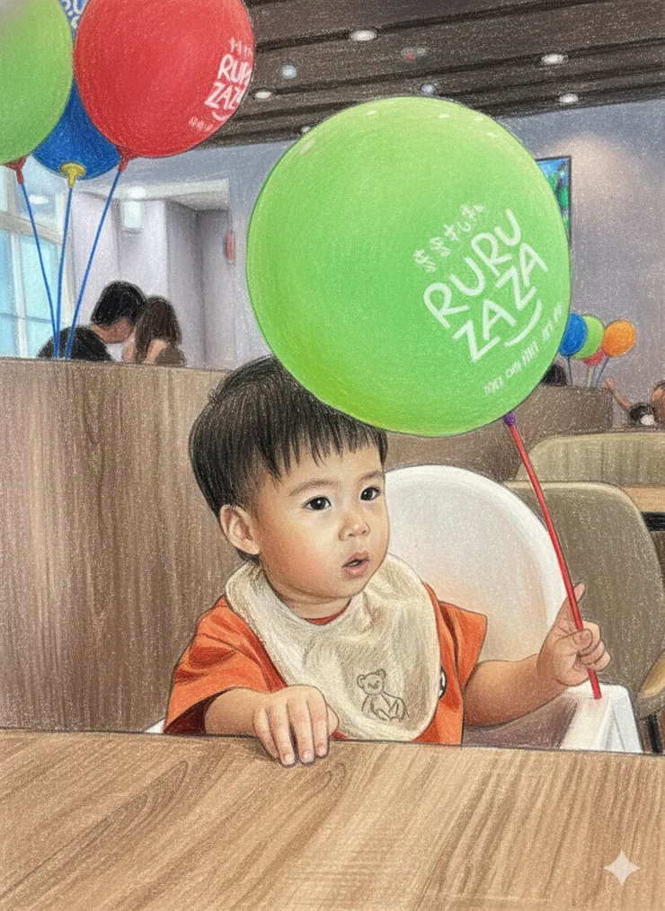 拿著餐廳氣球的樂樂