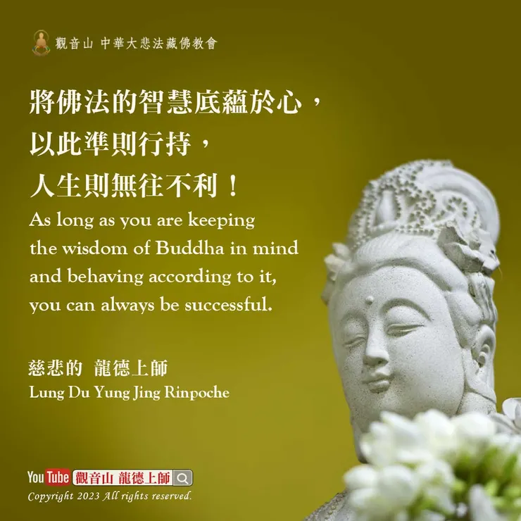 將佛法的智慧底蘊於心，以此準則行持，人生則無往不利！──慈悲 龍德上師