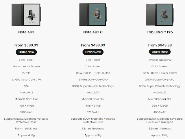 Note Air 3與其他主機的規格一覽與比較