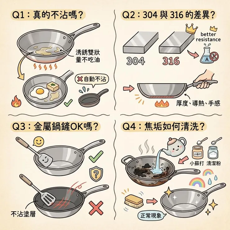 不鏽鋼炒鍋 FAQ：黏鍋、材質、清洗怎麼處理