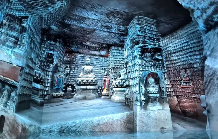 圖4 石泓寺石窟 摘錄於「陝西出土古代壁畫展」沉浸式數字空間 影片片段/攝影©XIAN-YI 2023