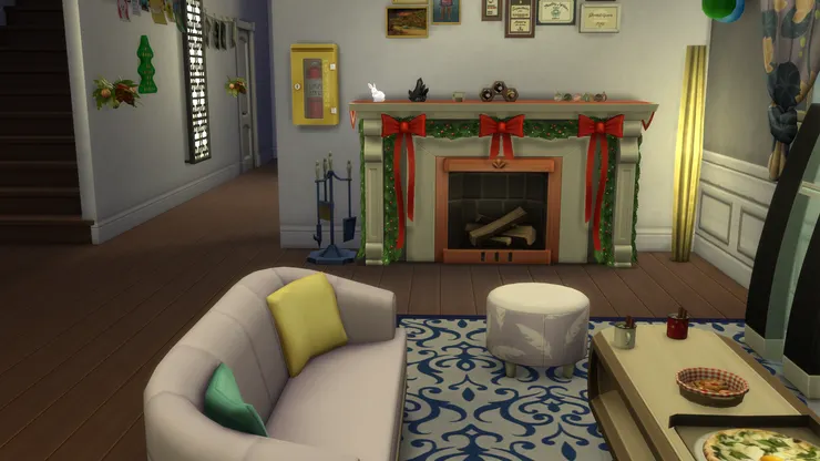 想坐得舒服點可以過來客廳坐沙發。整個廳堂以灰藍為主調,而沙發組合則用了淺紫色,看下去沒那麼冷冰冰。