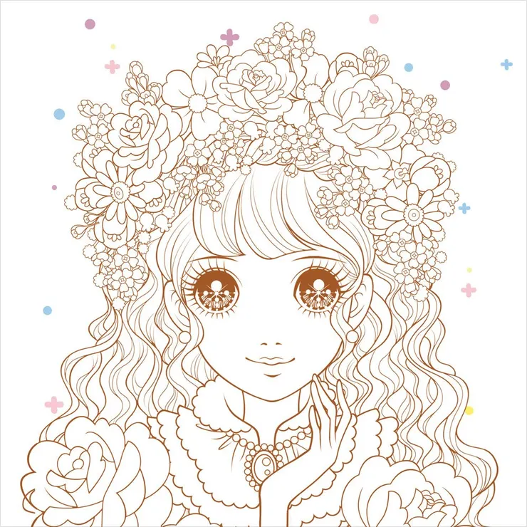 我們小時候的美少女著色畫似乎沒有這麼華麗繁複，但那水汪汪的大眼睛卻是一模一樣的 XD（圖片來源：幼福文化）