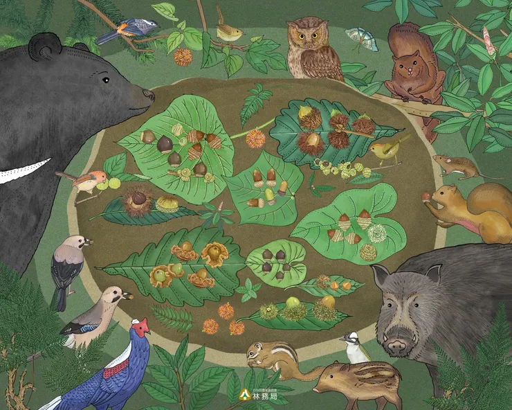 林務局月曆的殼斗除夕宴,小朋友們七嘴八舌的發表看到的動物,很熱鬧可愛