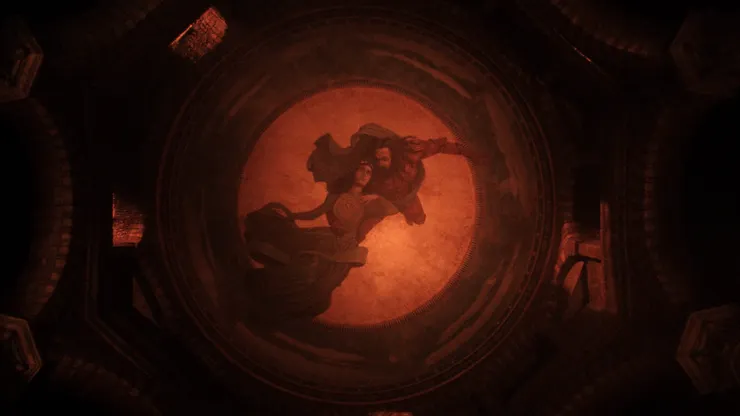 尾聲的壁畫景象，德古拉破除詛咒，與愛妻於天上團聚（取自The Movie Database）