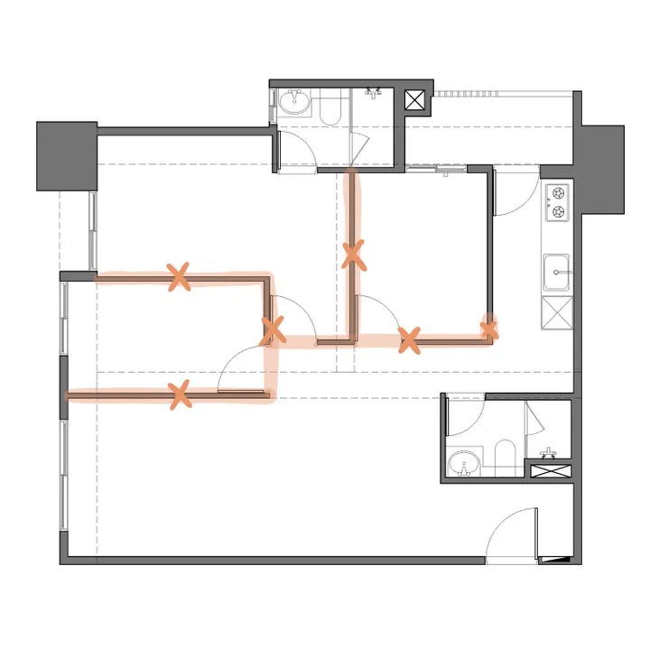 原始格局圖（Ｘ為打牆區）