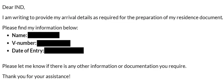 寫信格式很簡單，告訴V-Number、姓名和入境日即可