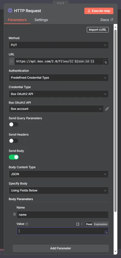 使用 Box API 端點執行重新命名檔案操作