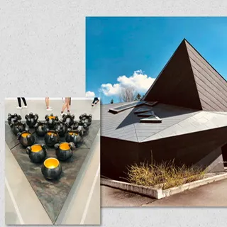 右邊是日本輕井澤千住博美術館的gift shop屋頂,
左邊是我在某個展場中拍下的作品,不同時空,我發現自己喜歡相同的構圖。