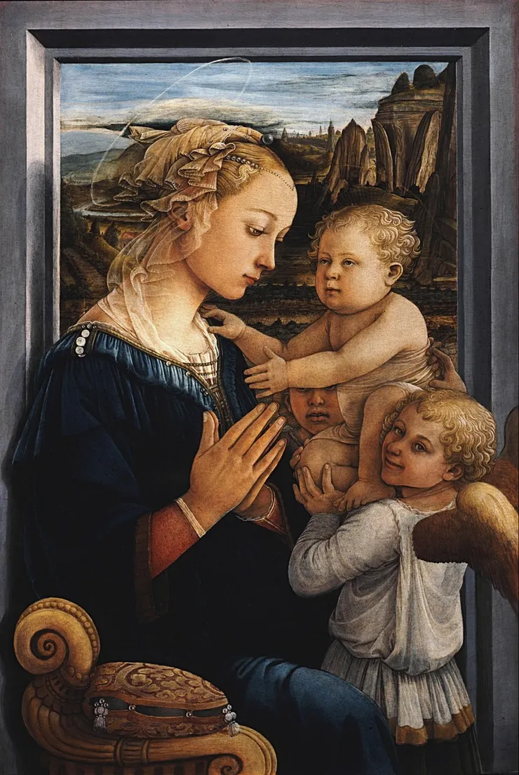 Fra Filippo Lippi, Madonna and Child with Two Angels, c.1460–1465, tempera on panel, Galleria degli Uffizi, Florence.