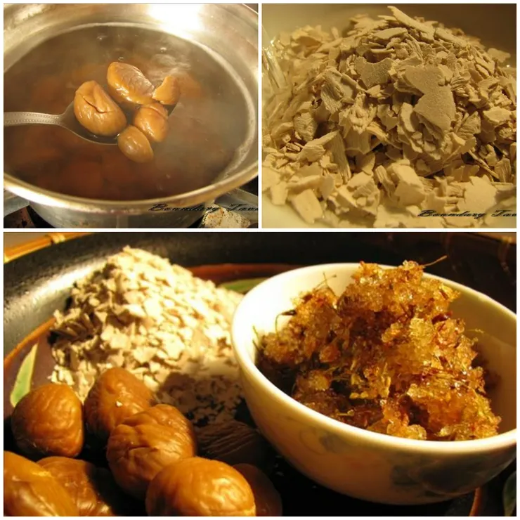 桂花栗子羹的材料：藕粉、栗子與桂花釀