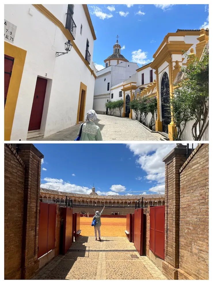 剛剛在鬥牛場外小巷看到造型塔，在鬥牛場看台最上方。