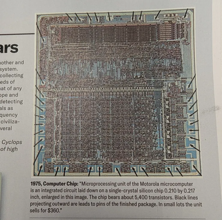 1975 年 Motorola 的微處理器晶片（Scientific American 雜誌, 2025.05）