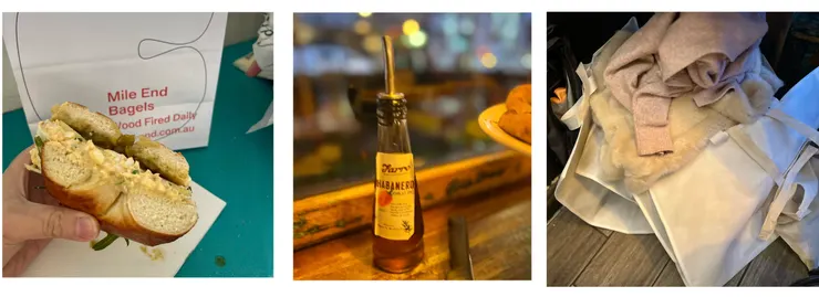 Mile End Bagels(雞蛋沙拉)、太好吃的辣椒油、失控的購物狂。