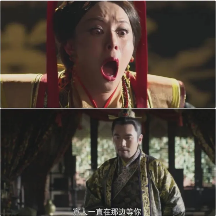 配圖(上):結局時看到義渠王的死亡,崩潰。 配圖(下):羋月臨終前產生幻覺,看到嬴駟來帶她走。