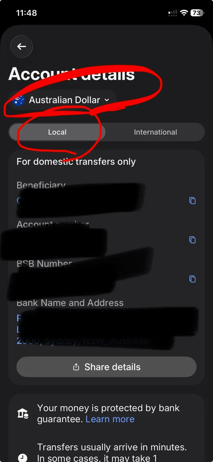 這裡會顯示你Revolut 在澳洲當地的銀行帳號