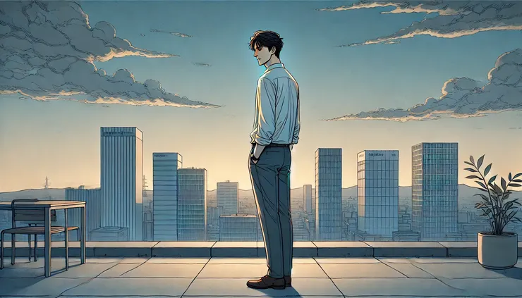 沒有目標,只有方向。 他撐過了一夜,就站在這裡,看著還沒亮透的天。