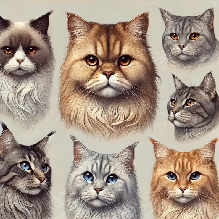 圖一：不同貓咪品種的展示，如波斯貓、孟加拉貓和暹羅貓