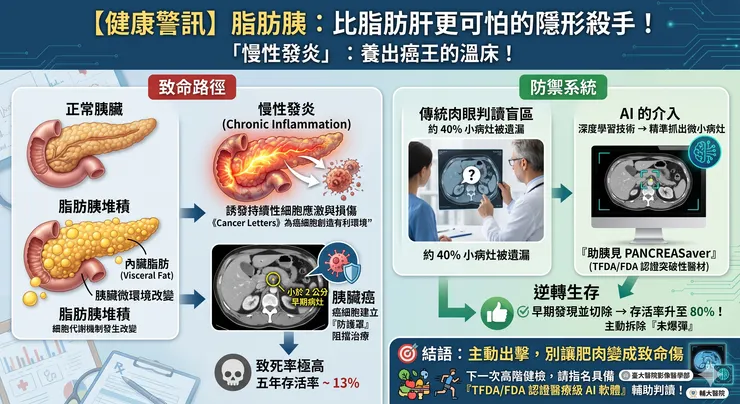 【健康警訊】比脂肪肝更可怕的隱形殺手?醫師警告:「脂肪胰」帶來的慢性發炎,恐是養出癌王的溫床!