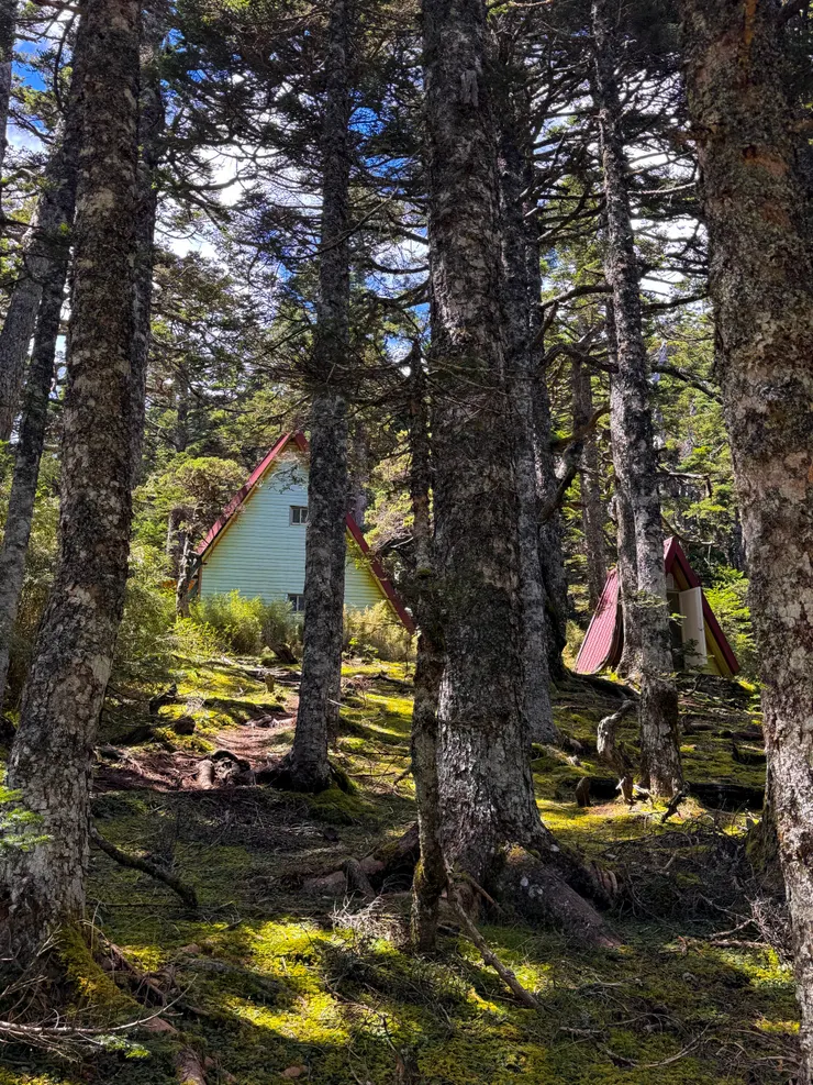 抵達森林裡的紅色小屋，素密逹山屋。