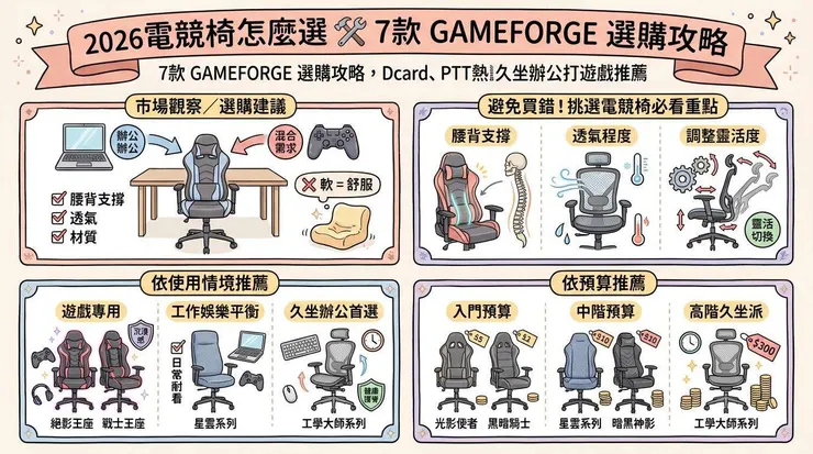 026電競椅怎麼選 🛠️ 7款 GAMEFORGE 選購攻略，Dcard、PTT熱議久坐辦公打遊戲推薦