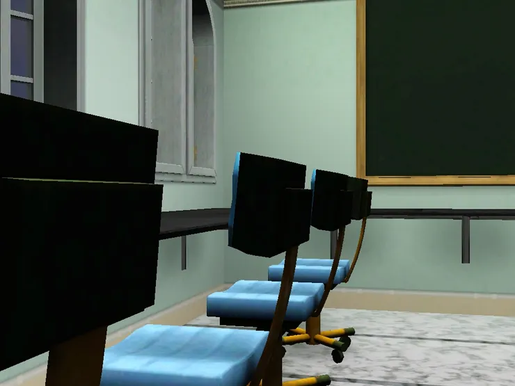 這個房間也以藍和綠為主色，很正經的感覺。